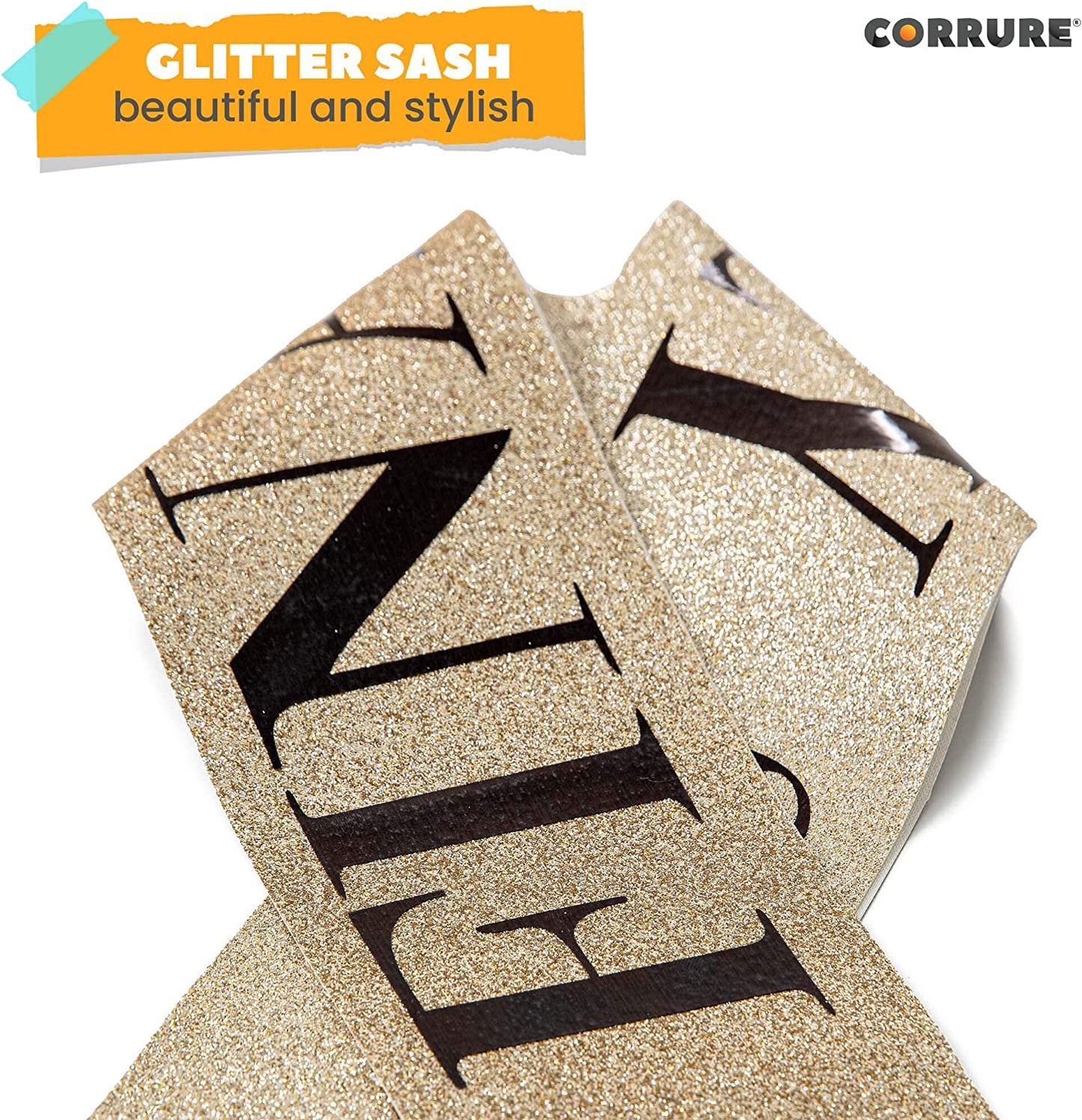 CORRURE 'Finally 21' Birthday Sash with Glitter - Gold Sash with Black Foil 21St Birthday Sash for Men and Women - Ideal Twenty One Sash Party Favors Supplies and Decorations for Your 21 Bday Party Apparel & Accessories > Clothing Accessories > Sashes Pego Brands General   