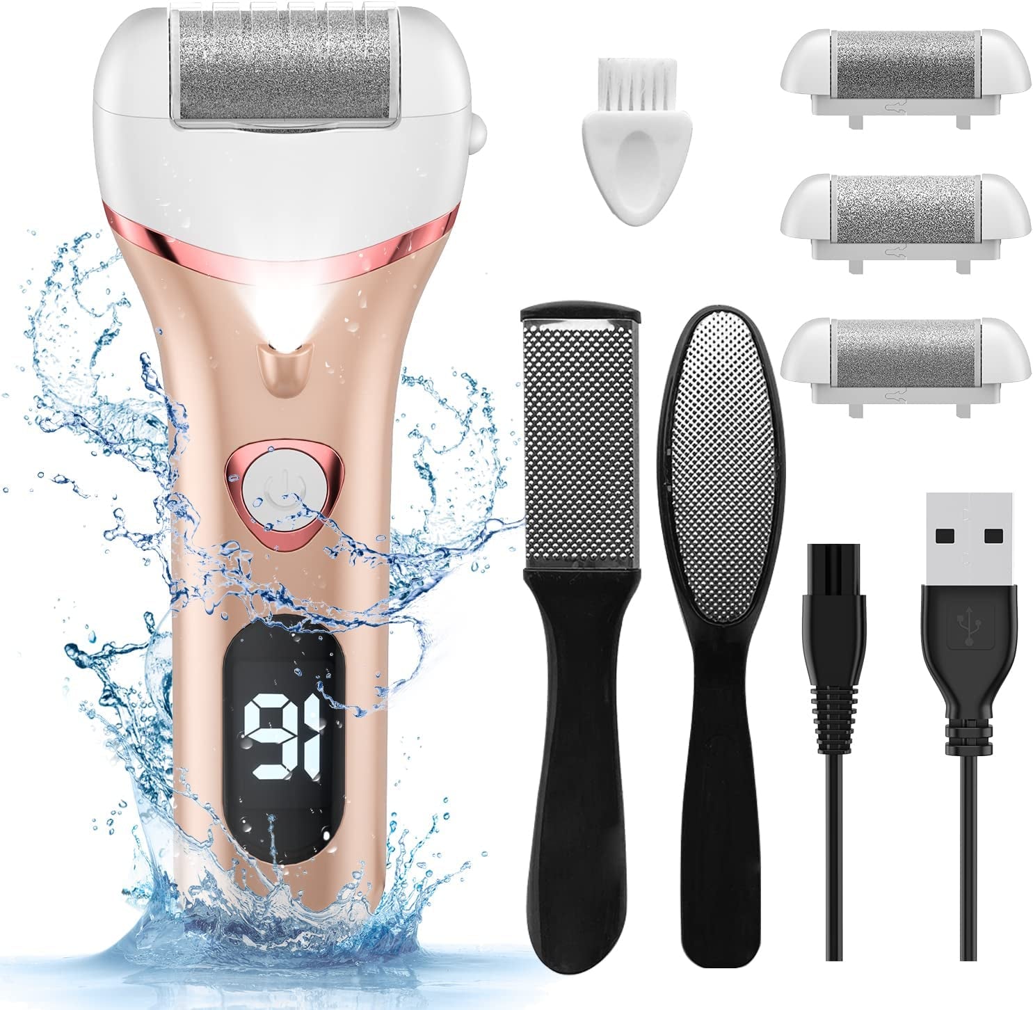 Electric Foot Callus Remover, Rechargeable Portable Electronic Foot File Pedicure Kits, Waterproof Foot Scrubber File, Professional Pedicure Tools, Foot Care for Dead Skin Ideal Gift, 3 Rollers Health & Beauty > Personal Care > Foot Care Geopu Gold  