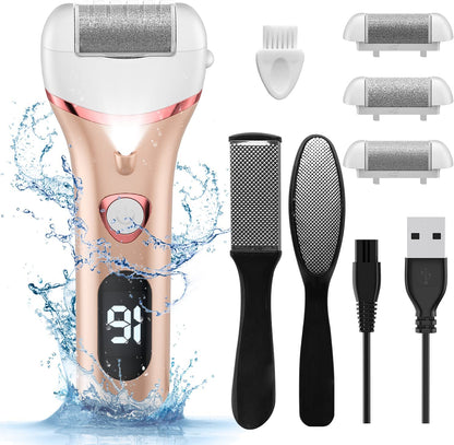 Electric Foot Callus Remover, Rechargeable Portable Electronic Foot File Pedicure Kits, Waterproof Foot Scrubber File, Professional Pedicure Tools, Foot Care for Dead Skin Ideal Gift, 3 Rollers Health & Beauty > Personal Care > Foot Care Geopu Gold  