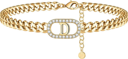 IEFWELL Gold Initial Ankle Bracelets for Women, 14K Gold Filled Gold Anklets for Women Cuban Link Anklets for Women Handmade Gold Ankle Bracelets for Women Ankle Bracelets Gold Jewelry Apparel & Accessories > Jewelry > Anklets IEFWELL D  