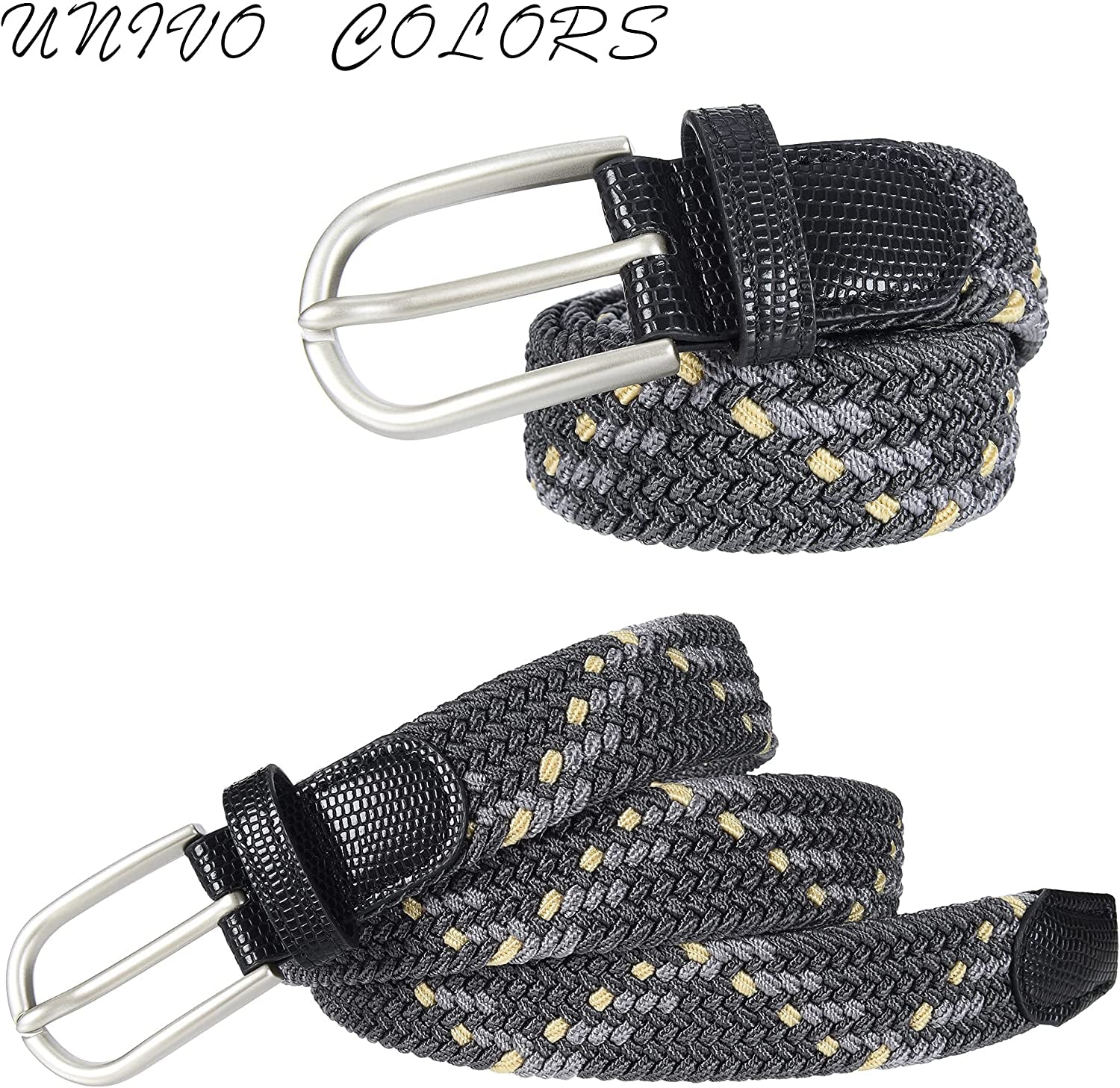 Univo Colors Multicolor Braided Elastic Stretch Belt Oval Pin Buckle Leather Loop End Tip for Women Girls Child Junior Men Apparel & Accessories > Clothing Accessories > Belts univo colors   