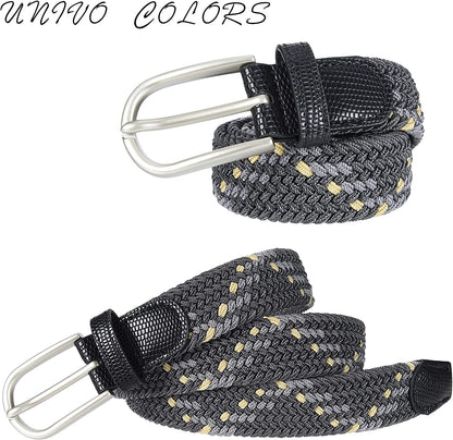 Univo Colors Multicolor Braided Elastic Stretch Belt Oval Pin Buckle Leather Loop End Tip for Women Girls Child Junior Men Apparel & Accessories > Clothing Accessories > Belts univo colors   