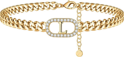 IEFWELL Gold Initial Ankle Bracelets for Women, 14K Gold Filled Gold Anklets for Women Cuban Link Anklets for Women Handmade Gold Ankle Bracelets for Women Ankle Bracelets Gold Jewelry Apparel & Accessories > Jewelry > Anklets IEFWELL L  