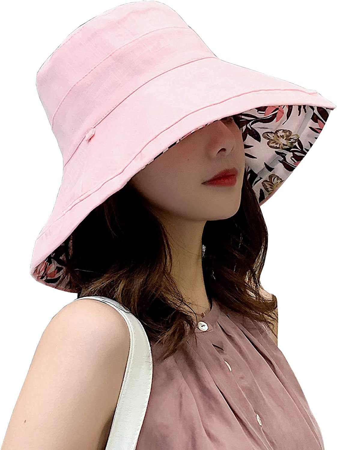 Farodor Women'S Packable Reversible Bucket Hat UV Sun Protection Wide Brim Summer Beach Cap Apparel & Accessories > Clothing Accessories > Hats FaroDor 2floral-pink  