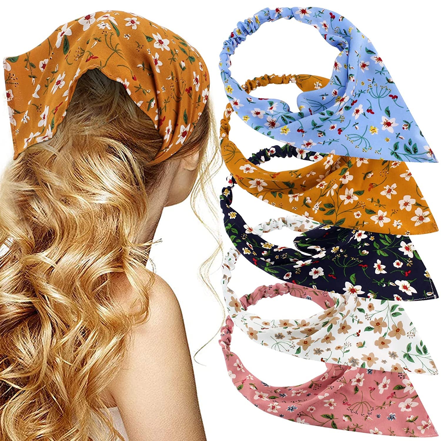 Floral Hair Scarf Headband - TOBATOBA 5 Pcs Hair Bandanas for Women Bandana Headband Chiffon Boho Headbands for Women Elastic Head Bandana Floral Bandana Headbands for Women Girls Hair Accessories Apparel & Accessories > Clothing Accessories > Bandanas & Headties TOBATOBA Cute Floral Patterns  