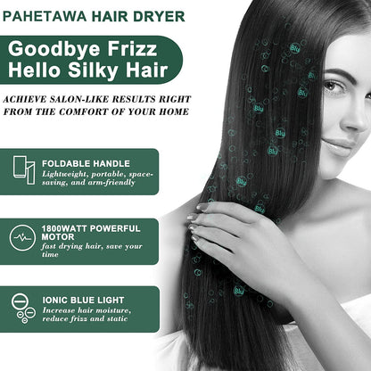 PAHETAWA Hair Dryer,1800W Travel Hair Dryer with Folding Handle, Fast Drying Compact Ionic Blow Dryer with Diffuser&Nozzle, Reduce Frizz Hair Care, Low Noise Lightweight for Home&Travel Use(Green) Health & Beauty > Personal Care > Hair Care PAHETAWA   