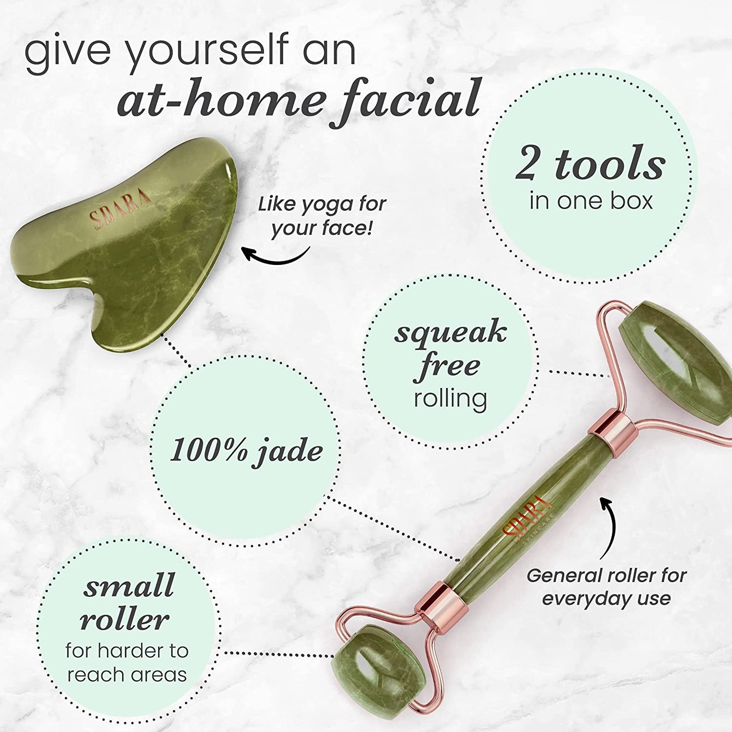 Sdara Jade Roller Gua Sha Set - Facial Roller and Massager for Slimming & Sculpting - Reduces Wrinkles & Eye Puffiness - Essential Skin Care Tools Health & Beauty > Personal Care > Cosmetics > Cosmetic Tools > Skin Care Tools Sdara Skincare   