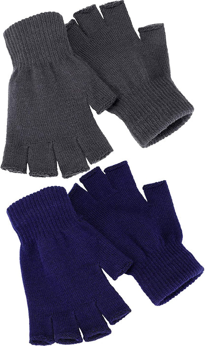 Satinior 2 Pair Unisex Half Finger Gloves Winter Stretchy Knit Fingerless Gloves in Common Size Apparel & Accessories > Clothing Accessories > Gloves & Mittens SATINIOR Navy Blue + Grey  
