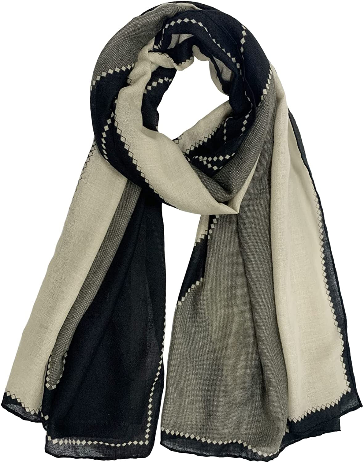 FINIZO Women'S Scarves Lady Light Soft Fashion Solid Scarf Wrap Shawl for All Season Apparel & Accessories > Clothing Accessories > Scarves & Shawls FINIZO 09-beige and Black  