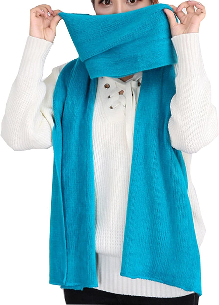 Wander Agio Women'S Warm Long Shawl Winter Warm Large Scarf Pure Color Apparel & Accessories > Clothing Accessories > Scarves & Shawls Wander Agio Cyan  