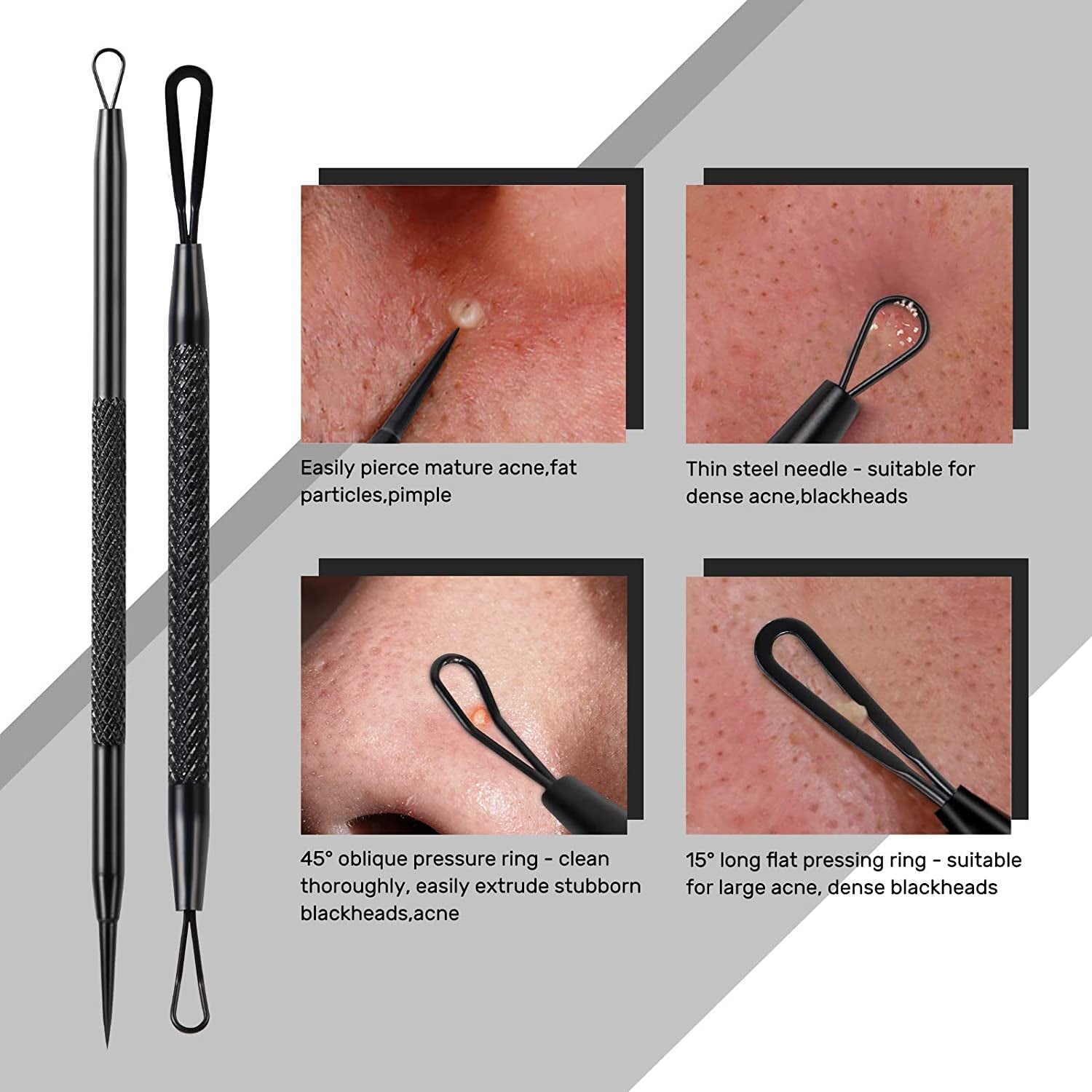 Blackhead Remover Tool,Jolifile 7Pcs Pimple Popper Tool Kit, Acne Extractor Tools with Tweezers,Removal Whitehead Comedone Tool Set for Facial Nose Care-Black Health & Beauty > Personal Care > Cosmetics > Cosmetic Tools > Skin Care Tools JOLIFILE   