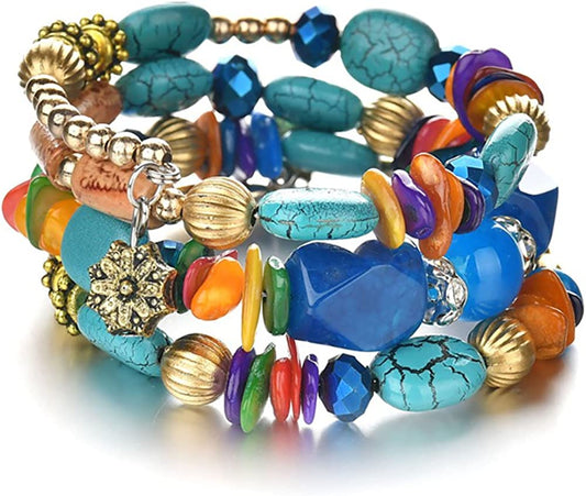 Boho Multilayer Irregular Agate Beads Charm Bracelets for Women Vintage Jade Stone Man Bracelets Yoga Bangles Ethnic Jewelry Apparel & Accessories > Jewelry > Bracelets MIXIA Colorful  