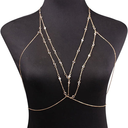 Bohemian Chain Bra Sexy Beads Shiny Luxury Long Rhinestone Bra Body Chains Statement Body Chain Jewelry Cross for Women Beach Body Accessories Apparel & Accessories > Jewelry > Body Jewelry China   