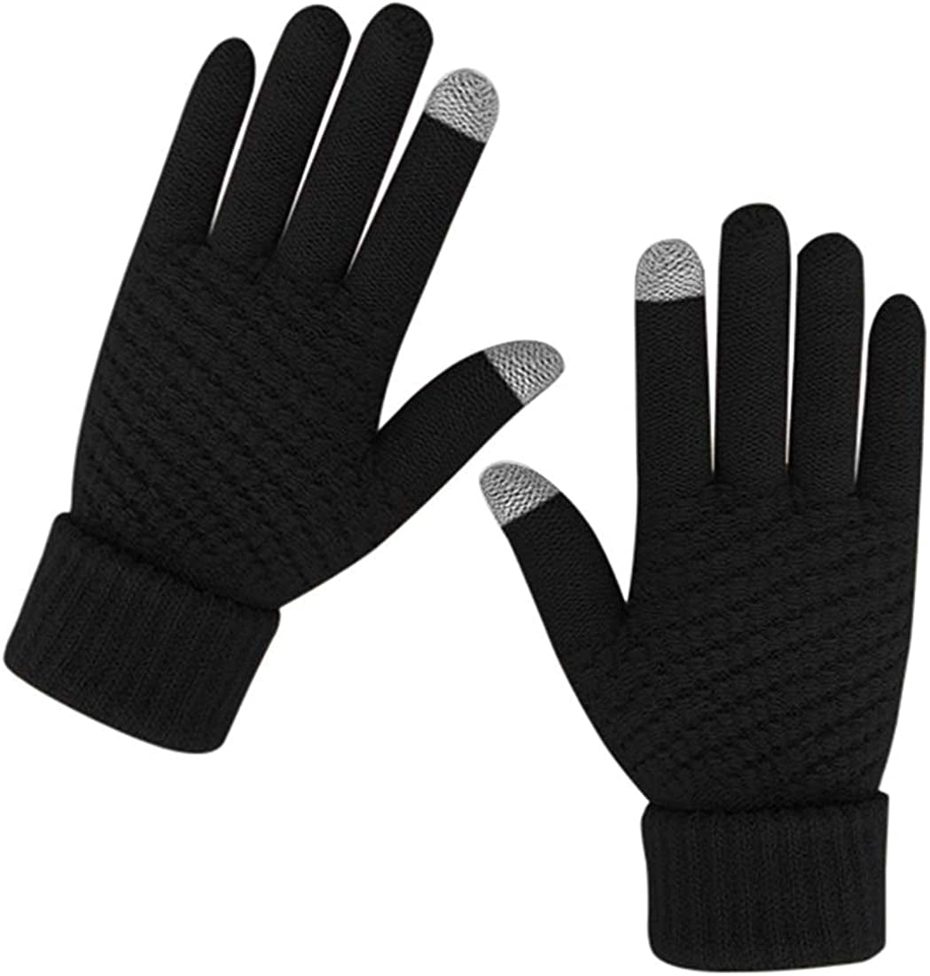 Women Winter Warm Touch Screen Gloves Knitted Soft Elastic Thick Gloves for Clod Weather Apparel & Accessories > Clothing Accessories > Gloves & Mittens Muryobao Black  
