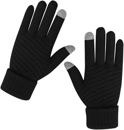 Women Winter Warm Touch Screen Gloves Knitted Soft Elastic Thick Gloves for Clod Weather Apparel & Accessories > Clothing Accessories > Gloves & Mittens Muryobao Black  