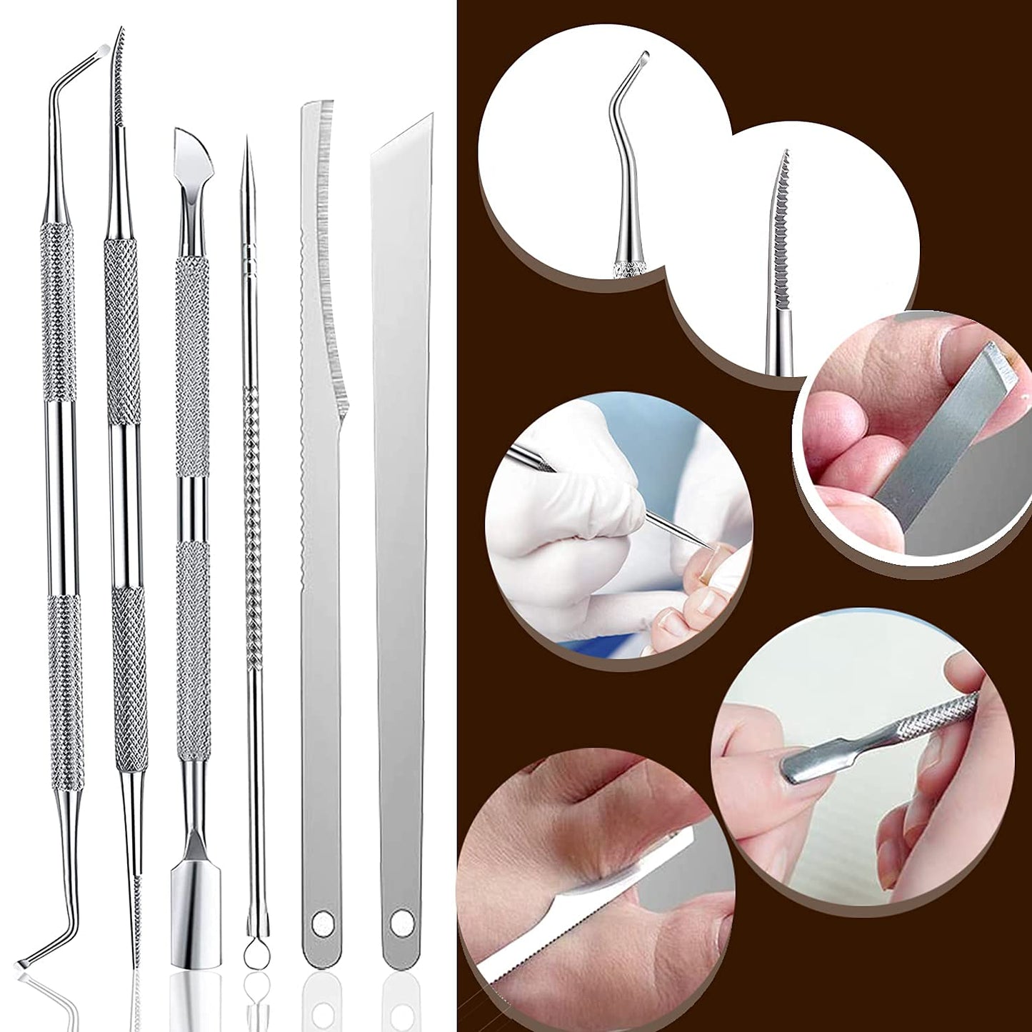 Ingrown Toenail Pedicure Tool Kit 7Pcs Nail Manicure Kit Stainless Steel Nail Care Treatment for Nail Correction Polish Pain Relief True Color 7 Piece Set (True Color) Health & Beauty > Personal Care > Cosmetics > Cosmetic Tools > Nail Tools Xinding   