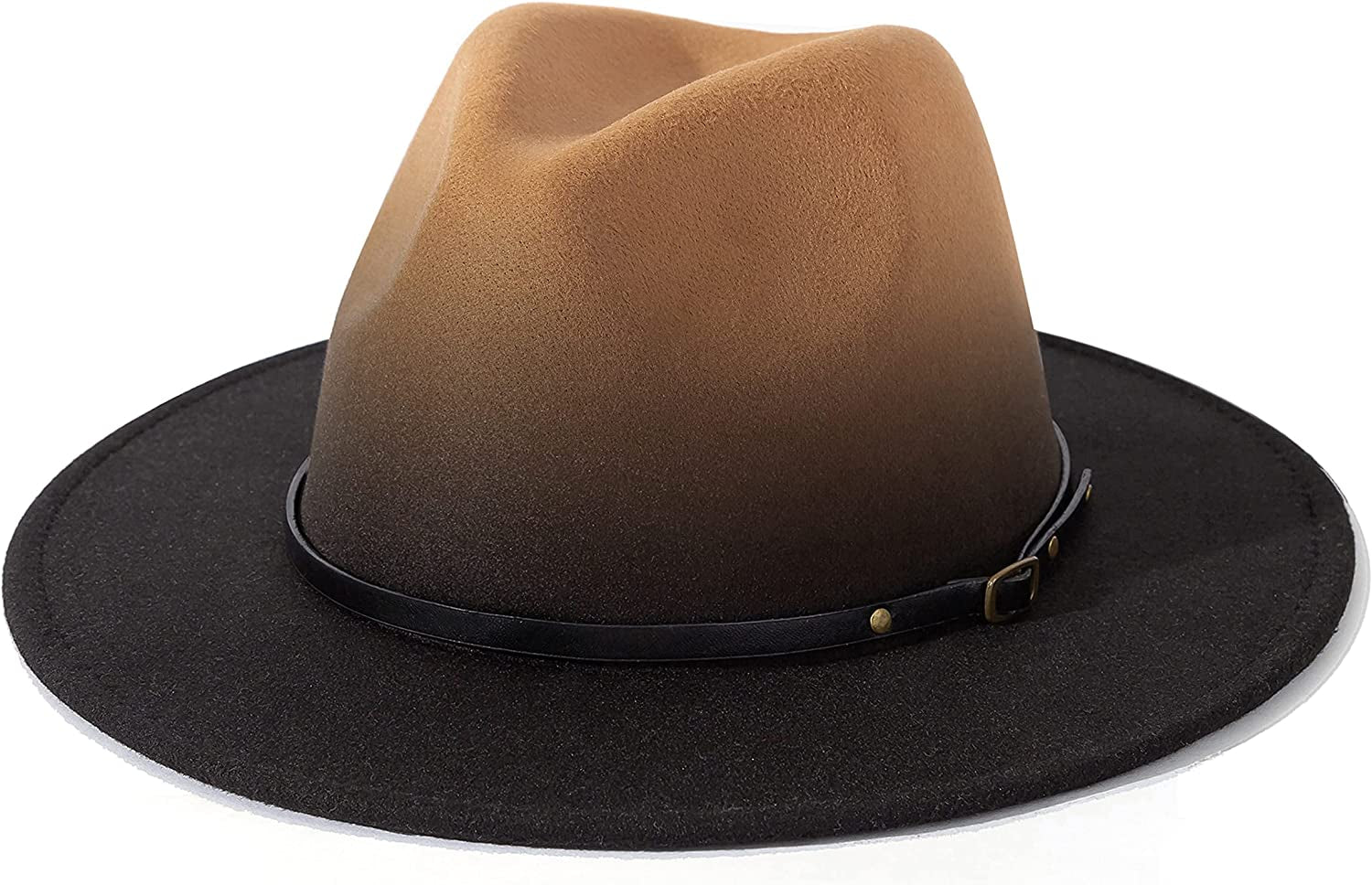 Lisianthus Women Belt Buckle Fedora Hat Apparel & Accessories > Clothing Accessories > Hats Lisianthus Z Gradient Camel & Black  