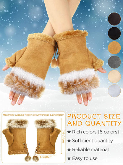SATINIOR 6 Pairs Women Faux Rabbit Fur Gloves Fingerless Winter Gloves Mittens Warm Gloves Stretchy Hand Wrist Warmers Gloves Half Gloves for Women Girls Teen Working Writing Apparel & Accessories > Clothing Accessories > Gloves & Mittens SATINIOR   