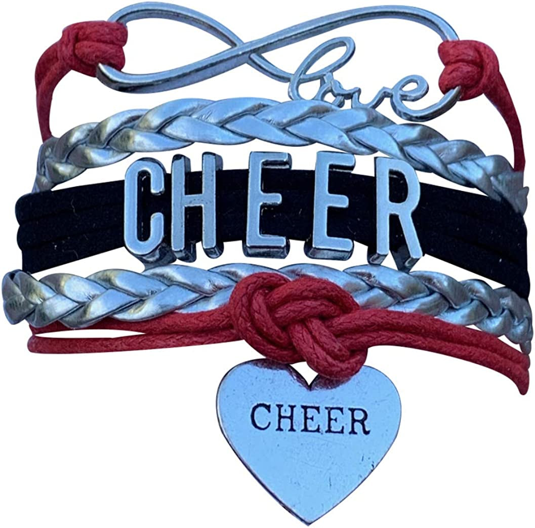 Cheer Charm Bracelet- Girls Infinity Love Adjustable Cheerleading Jewelry in Team Colors for Cheerleaders Apparel & Accessories > Jewelry > Bracelets Sportybella Red/Black/Silver  
