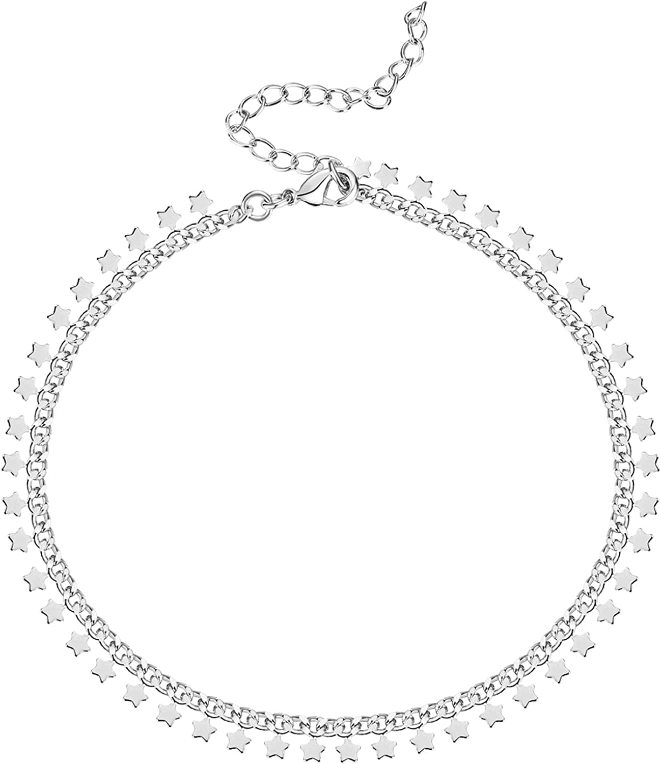 PAVOI 14K Gold Plated Charm Link Flat Gold Anklets for Women Apparel & Accessories > Jewelry > Anklets PAVOI Star white plated 