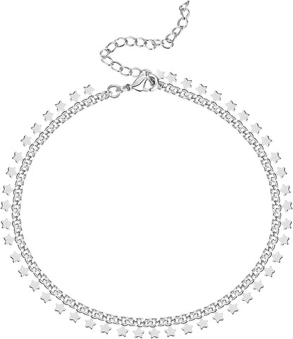 PAVOI 14K Gold Plated Charm Link Flat Gold Anklets for Women Apparel & Accessories > Jewelry > Anklets PAVOI Star white plated 
