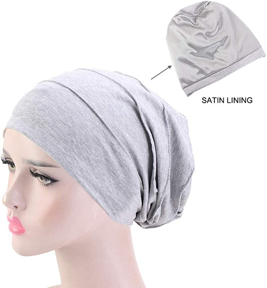 Ever Fairy 3 Colors Chemo Cancer Head Scarf Hat Cap Ethnic Cloth Print Turban Headwear Women Women'S Ruffle Beanie Scarf (Black+Gray+Pink) Apparel & Accessories > Clothing Accessories > Headwear Ever Fairy   