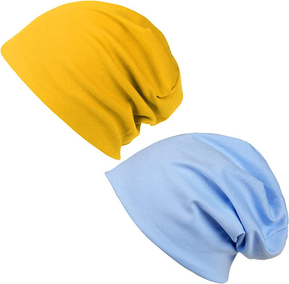FURTALK Beanie for Womens Men Slouchy Cotton Beanies Summer Soft Skull Cap Lightweight Chemo Headwear Apparel & Accessories > Clothing Accessories > Headwear KYLIE MAX Sky Blue+yellow  