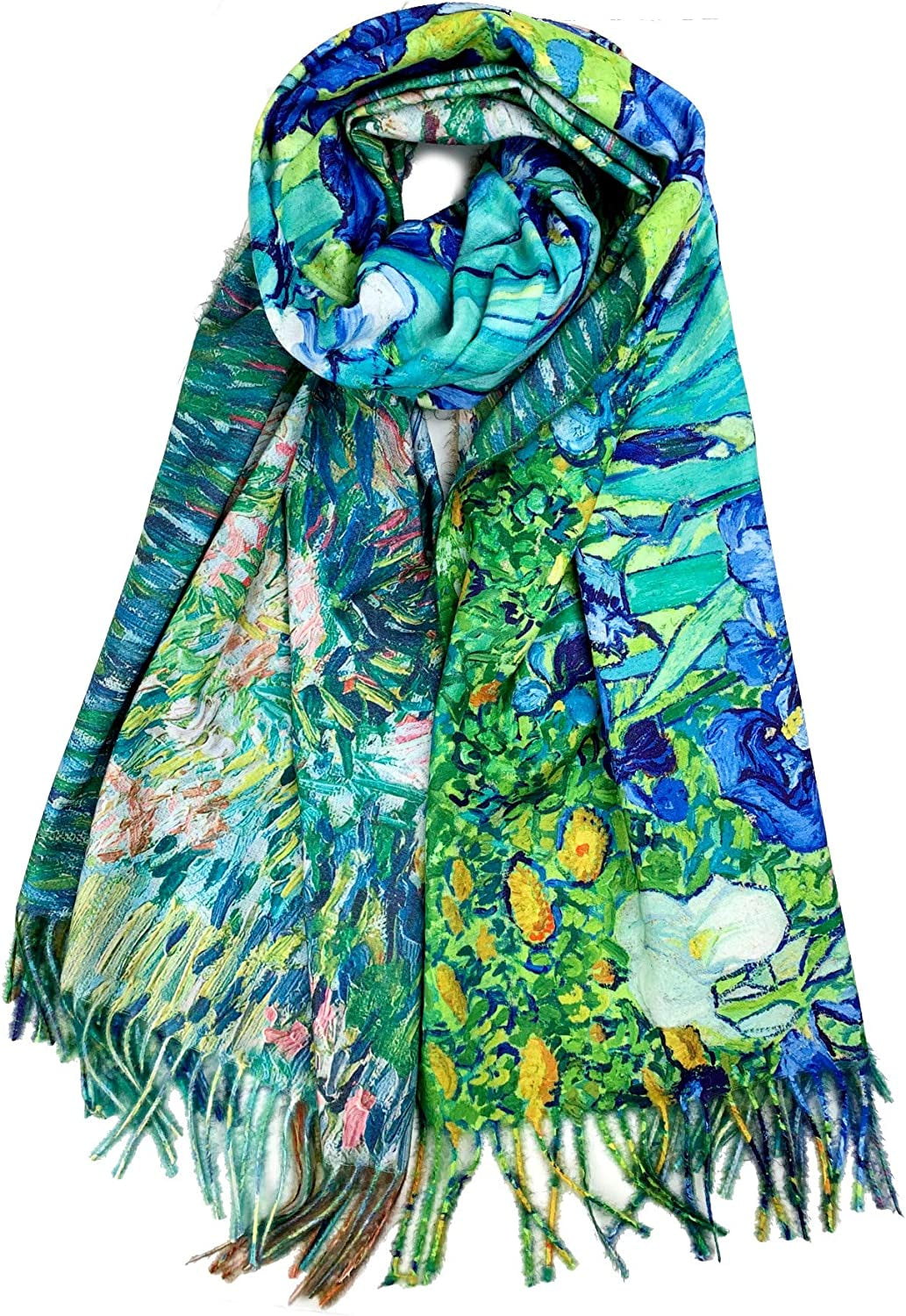 Plum Feathers Super Soft Cashmere Feel Double Sided Reversible Art Shawl Scarf Van Gogh Monet Klimt Inspired Apparel & Accessories > Clothing Accessories > Scarves & Shawls Plum Feathers Iris Field  