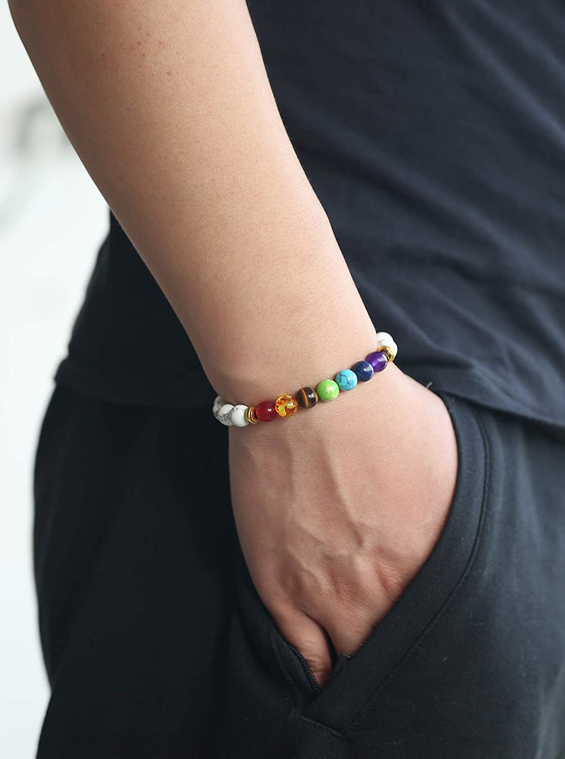 HEDQFM 2Pcs Lava Rock 7 Chakra Bracelets Aromatherapy Essential Oil Diffuser Bracelets Couples Yoga Beads Bracelet Volcanic Lava Stone Stretch Bracelet for Men Women Apparel & Accessories > Jewelry > Bracelets HEDQFM   
