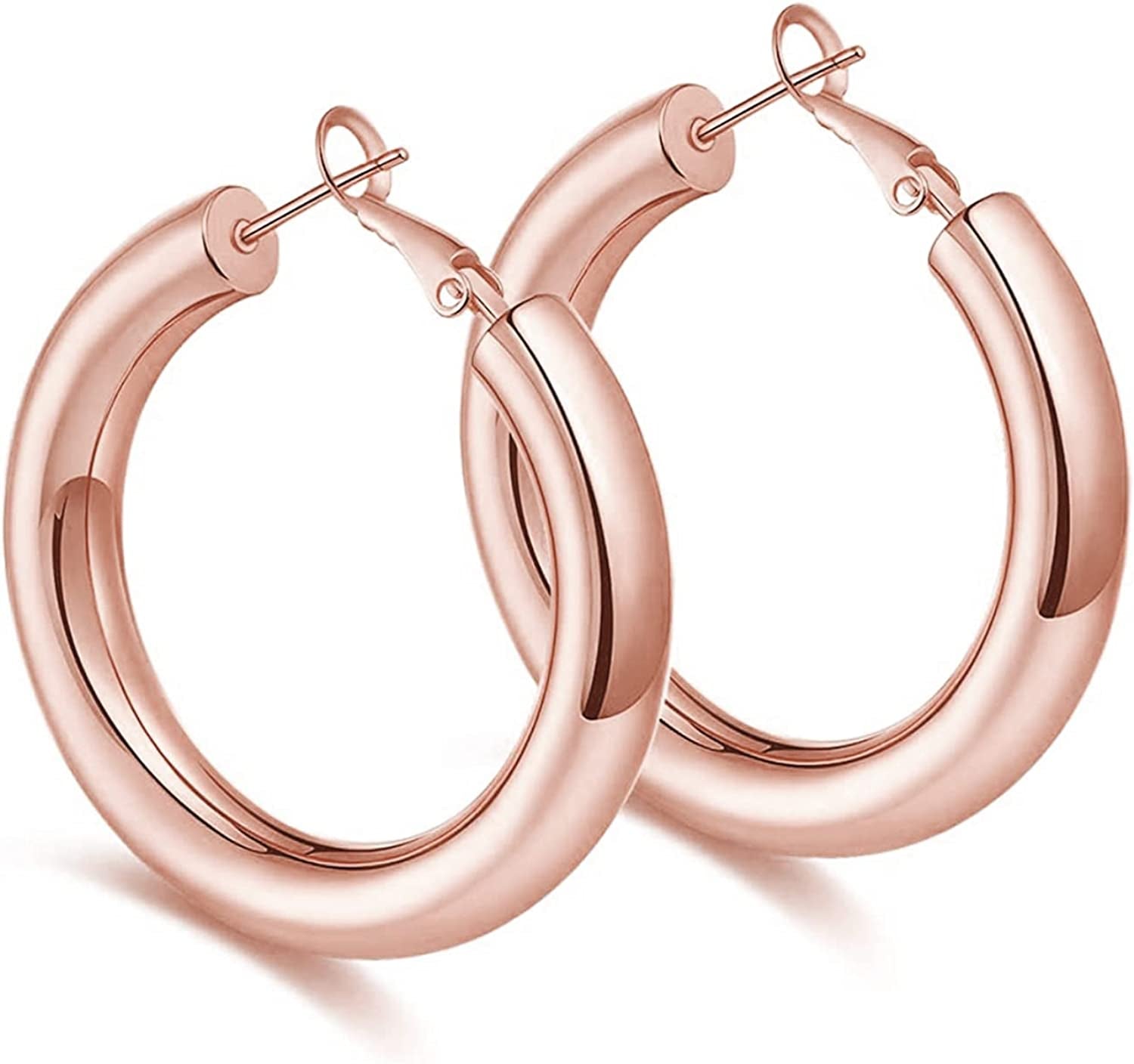 Thick Gold Hoop Earrings Lightweight Howllow Tube Hoops Chunky Gold for Women Hypoallergenic Big Earring 25Mm 30Mm 40Mm 50Mm Apparel & Accessories > Jewelry > Earrings BMMYE Rose gold-40mm  