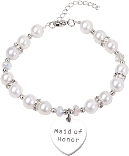 Junior Bridesmaid Bracelet Wedding Party Gifts Bridesmaid Bracelet Maid of Honot Bracelet Matron of Honor Jewerly Bridal Party Gift Bridesmaid Gift Apparel & Accessories > Jewelry > Bracelets AZFEIYA White-Maid  