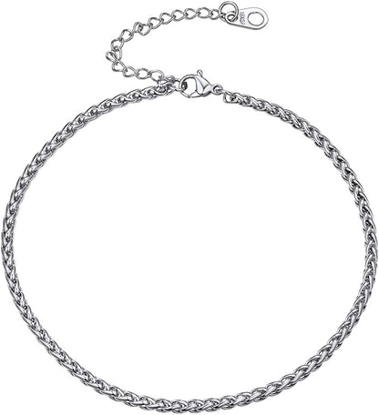 Women Girls Barefoot Jewelry 18K Gold or Rose Gold Stainless Steel Heart / Rope / Figaro / Cuban Chain Anklet Foot Bracelet, 25-30 CM Long Apparel & Accessories > Jewelry > Anklets U7 Jewelry 05.Stainless steel-3mm wheat chain  