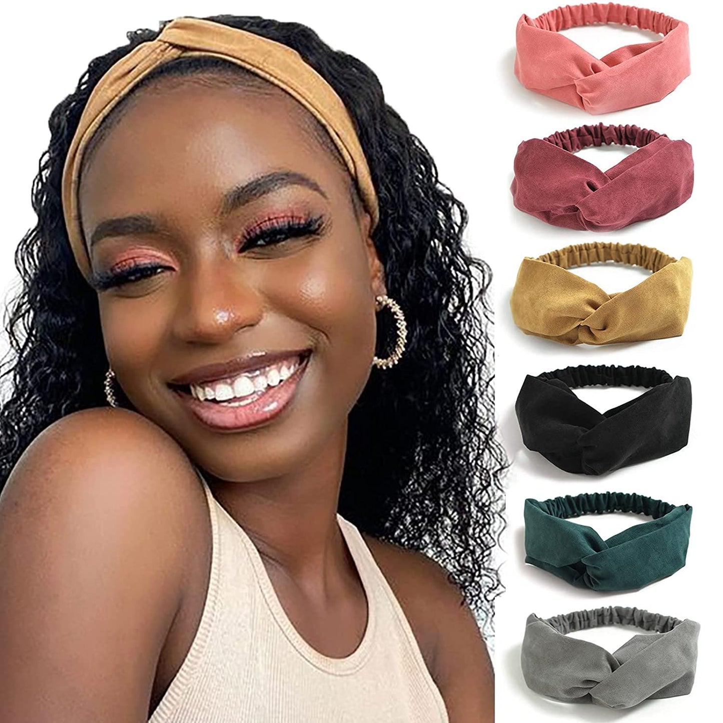 DRESHOW Twist Bow Wire Headbands Vintage Head Wrap Rabbit Ear Wired Hairbands Hair Holder Hair Accessory for Women and Girls 6 Pack Apparel & Accessories > Clothing Accessories > Bandanas & Headties DRESHOW 6 Pack Suede with Elastic B  