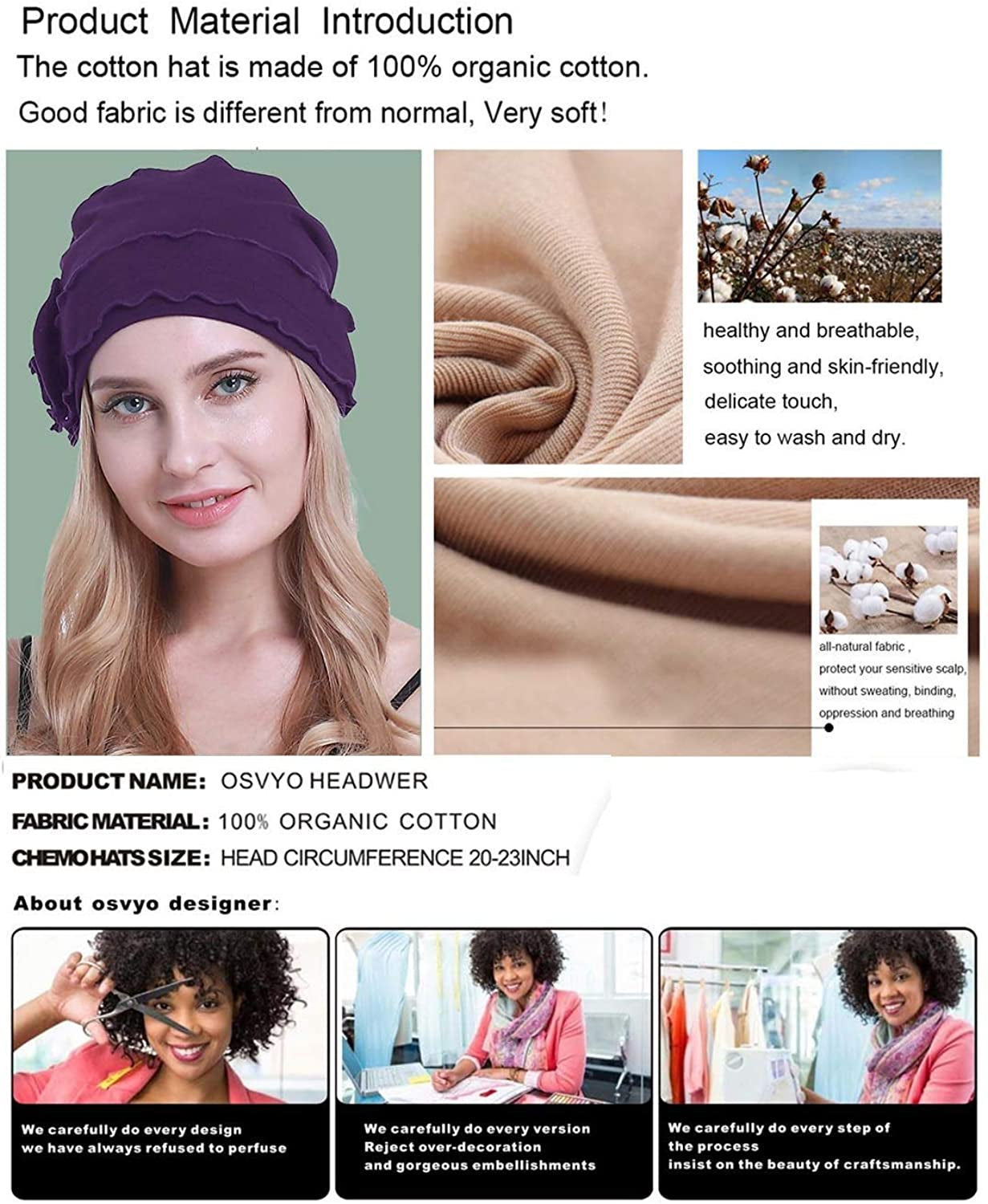 Osvyo Chemo Headwear Turban Cap for Women - Cancer Beanie Hair Loss Sealed Packaging Apparel & Accessories > Clothing Accessories > Headwear osvyo   