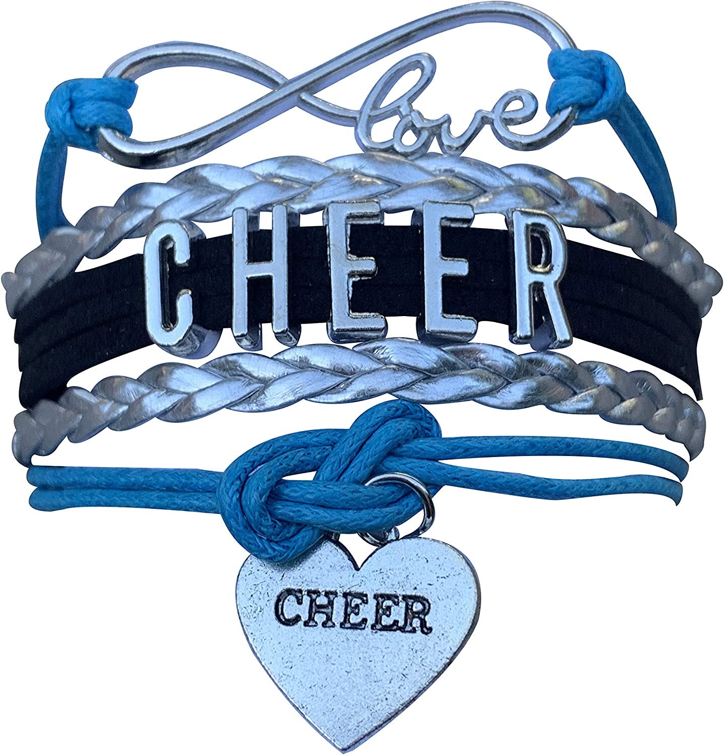Cheer Charm Bracelet- Girls Infinity Love Adjustable Cheerleading Jewelry in Team Colors for Cheerleaders Apparel & Accessories > Jewelry > Bracelets Sportybella Blue/Black/Silver  