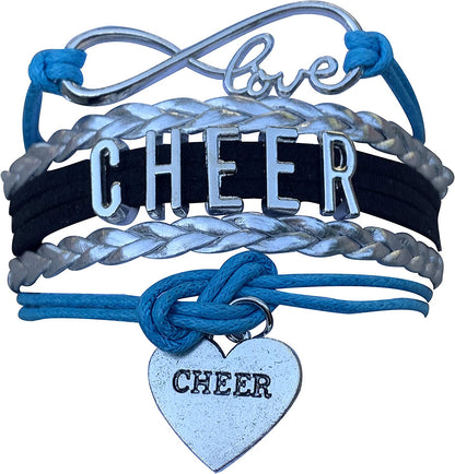 Cheer Charm Bracelet- Girls Infinity Love Adjustable Cheerleading Jewelry in Team Colors for Cheerleaders Apparel & Accessories > Jewelry > Bracelets Sportybella Blue/Black/Silver  