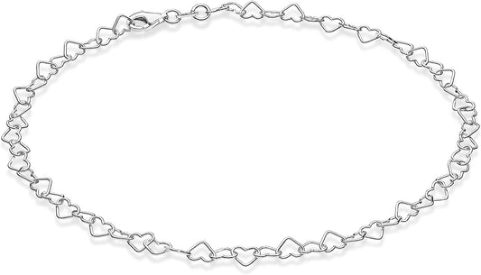 Miabella Sterling Silver Italian Rolo Heart Link Chain Anklet Ankle Bracelet for Women Teen Girls, Made in Italy Apparel & Accessories > Jewelry > Anklets Miabella Length 11 Inches (Large)  