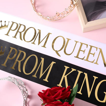 Prom Queen and King Prom Sash Crowns Tiara Bridal Shiny Satin for Adults Halloween Cosplay Favors Graduation Party(Modern Style) Apparel & Accessories > Clothing Accessories > Sashes Saintrygo   