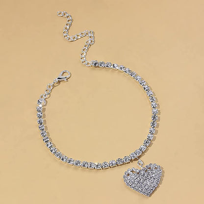 Silver Anklets for Women Dainty Zircon Tennis Ankle Bracelets Adjustable Rhinestones Heart Charm Anklet Beach Jewelry for Teen Girls Mom Birthday (Silver, One Size) Apparel & Accessories > Jewelry > Anklets Generic   