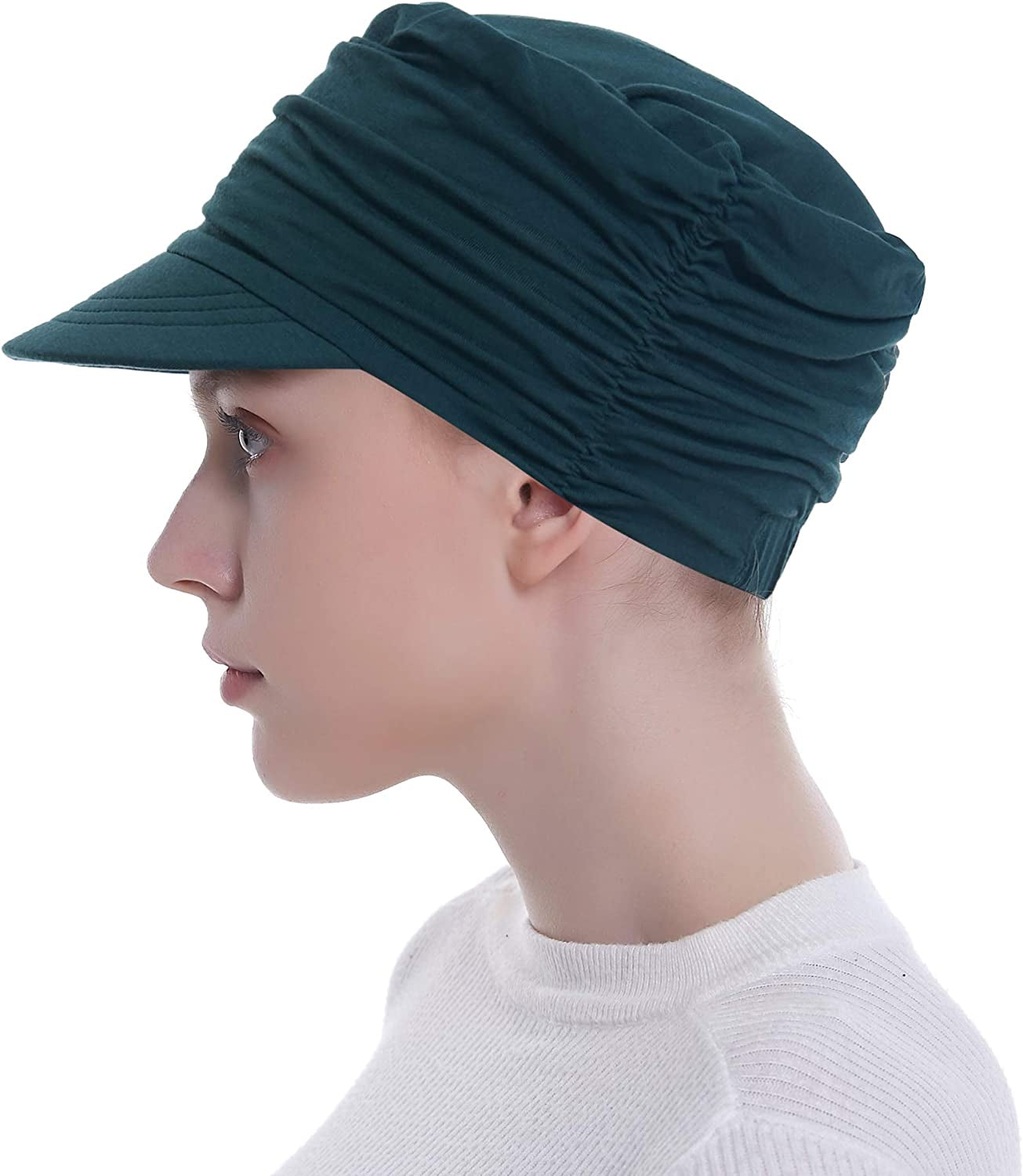 Bamboo Fashion Hat for Woman Daily Use with Brim Visor, Hats for Cancer Chemo Patients Apparel & Accessories > Clothing Accessories > Headwear HatsCity.com Teal Green  
