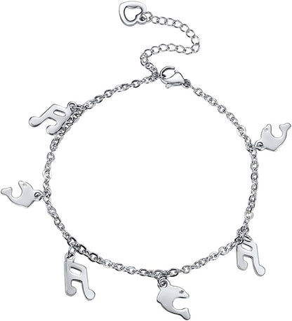 PROSTEEL Stainless Steel Chain Anklets for Men Women, Silver/Gold Tone, Ankle Bracelets Hypoallergenic, 8-10.5 Inch Adjustable, Come Gift Box Apparel & Accessories > Jewelry > Anklets Prosteel Jewelry M: silver-dolphin music note charm  