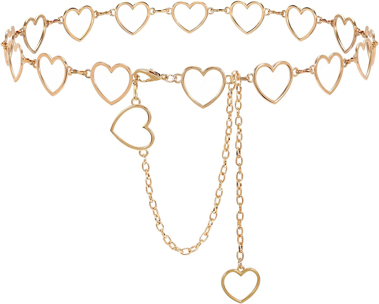 Metal Body Chain Women Belly Waist Chain SUOSDEY Fashion Body Jewelry Link Belts Apparel & Accessories > Jewelry > Body Jewelry SUOSDEY F-gold Heart L: Fit for Waist up to 46 inches 