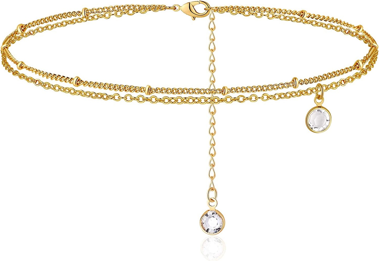 Turandoss Dainty Ankle Bracelets for Women, 14K Gold Filled Handmade Layered Anklet Cute Butterfly Evil Eye Elephant Star Summer Ankle Bracelets for Women Boho Beach Foot Chain Apparel & Accessories > Jewelry > Anklets Turandoss 2 Layered Diamond  