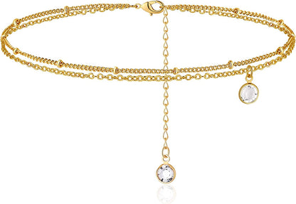 Turandoss Dainty Ankle Bracelets for Women, 14K Gold Filled Handmade Layered Anklet Cute Butterfly Evil Eye Elephant Star Summer Ankle Bracelets for Women Boho Beach Foot Chain Apparel & Accessories > Jewelry > Anklets Turandoss 2 Layered Diamond  