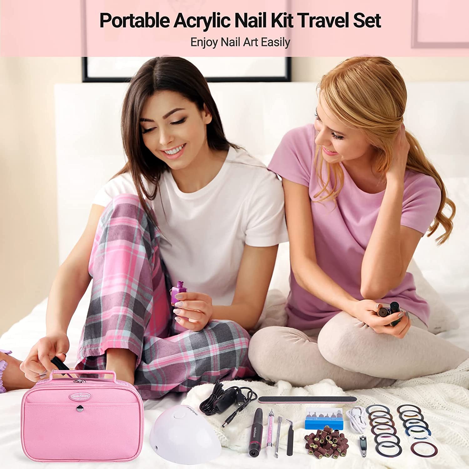 Melodysusie 85 in 1 Acrylic Nail Kit with Storage Bag Pink, Portable Electric Nail Drill, U V LED Nail Lamp, Manicure Tools Set, Compact Gel Nail Starter Kit, Nail Art Supplies DIY at Home Health & Beauty > Personal Care > Cosmetics > Cosmetic Tools > Nail Tools MelodySusie   