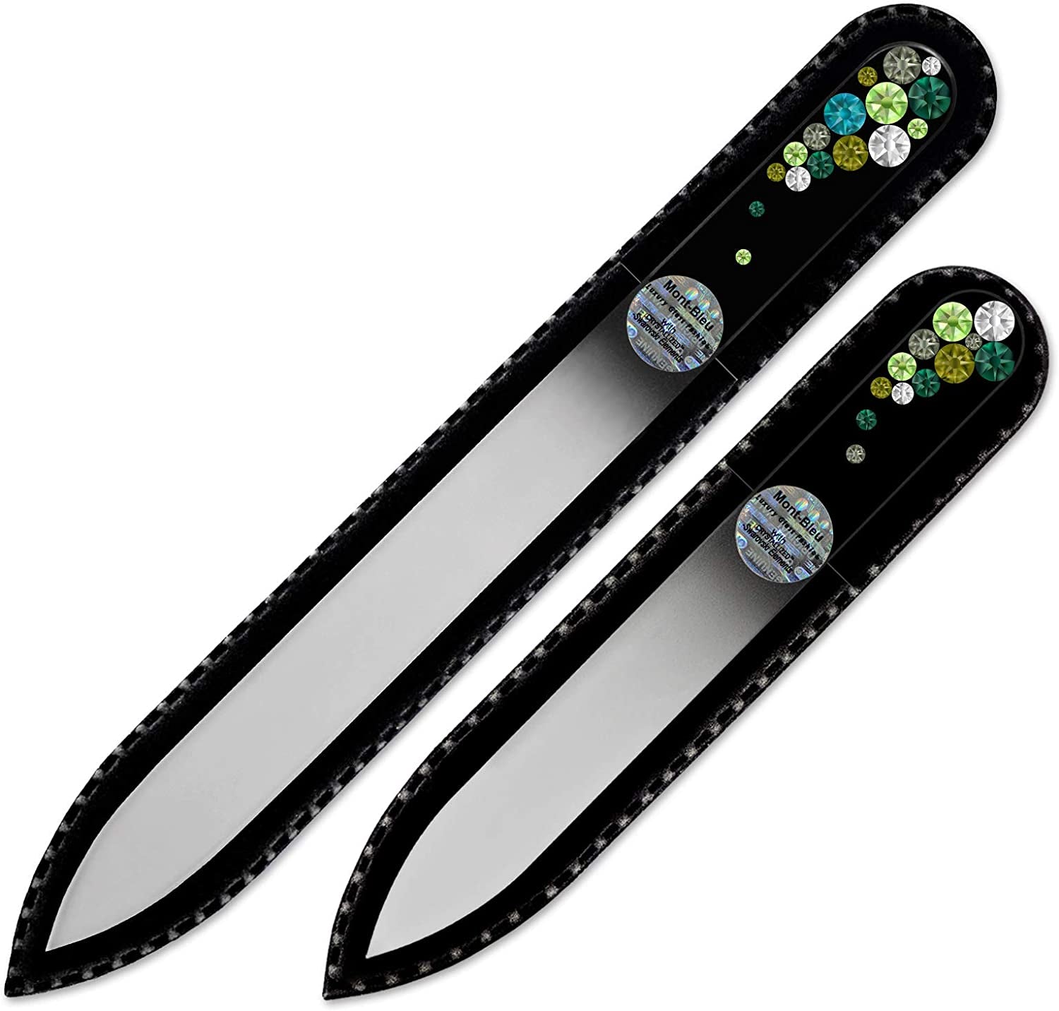 Best Gifts for Women - Mont Bleu Set of 2 Glass Nail Files Hand Decorated with Crystals - Handmade Gifts - Nail Filer Kit - Excellent Nail Filing Tools - Washable Nail Files Health & Beauty > Personal Care > Cosmetics > Cosmetic Tools > Nail Tools Mont Bleu Green  