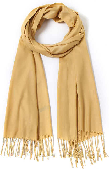 Pashmina Shawls and Wraps Large Scarfs for Women Wedding Party Bridal Long Fashion Solid Shawl Wrap with Fringes Apparel & Accessories > Clothing Accessories > Scarves & Shawls Cindy & Wendy Ginger Yellow  