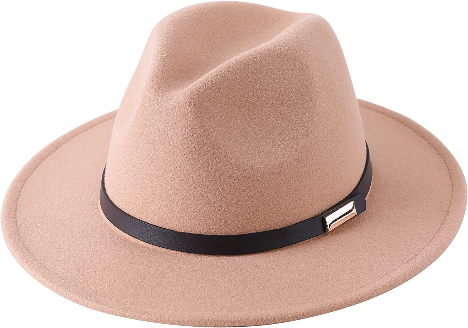 Lanzom Women Lady Retro Wide Brim Floppy Panama Hat Belt Buckle Wool Fedora Hat Apparel & Accessories > Clothing Accessories > Hats Lanzom 01-camel One Size 