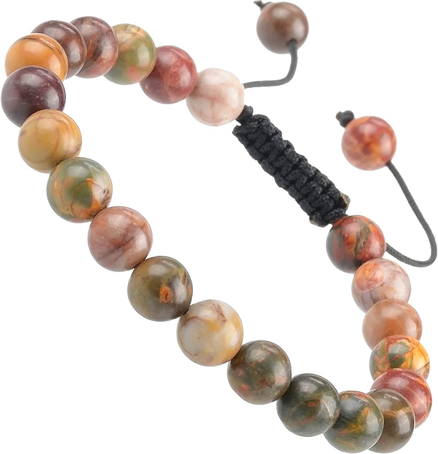 Massive Beads Natural Healing Power Gemstone Crystal Beads Unisex Adjustable Macrame Bracelets 8Mm Apparel & Accessories > Jewelry > Bracelets MASSIVE BEADS Picasso Jasper  