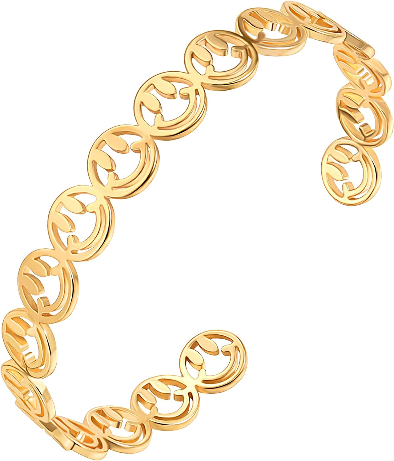 Dainty Gold Bar Bracelet for Women Simple Delicate Thin Cuff Bangle Hook Bracelet 18K Gold Plated Handmade Minimalist Jewelry Apparel & Accessories > Jewelry > Bracelets Annie 11.Smiley face  